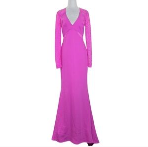 Mikael Aghal Fuchsia Evening Gown w/ Lace Sleeves – Formal/Bridal/Prom